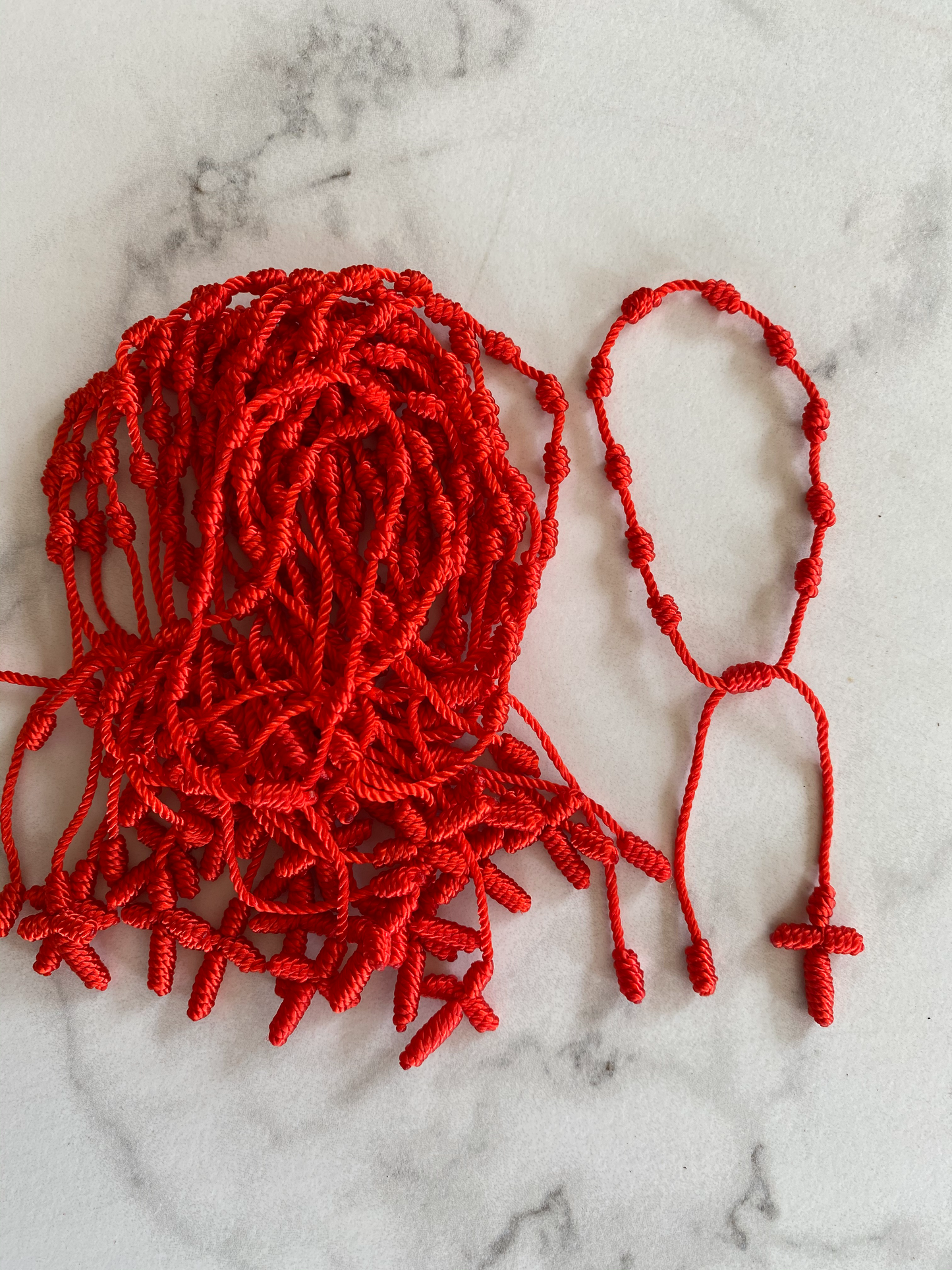 Knotted 10 Times Red String W Cross
