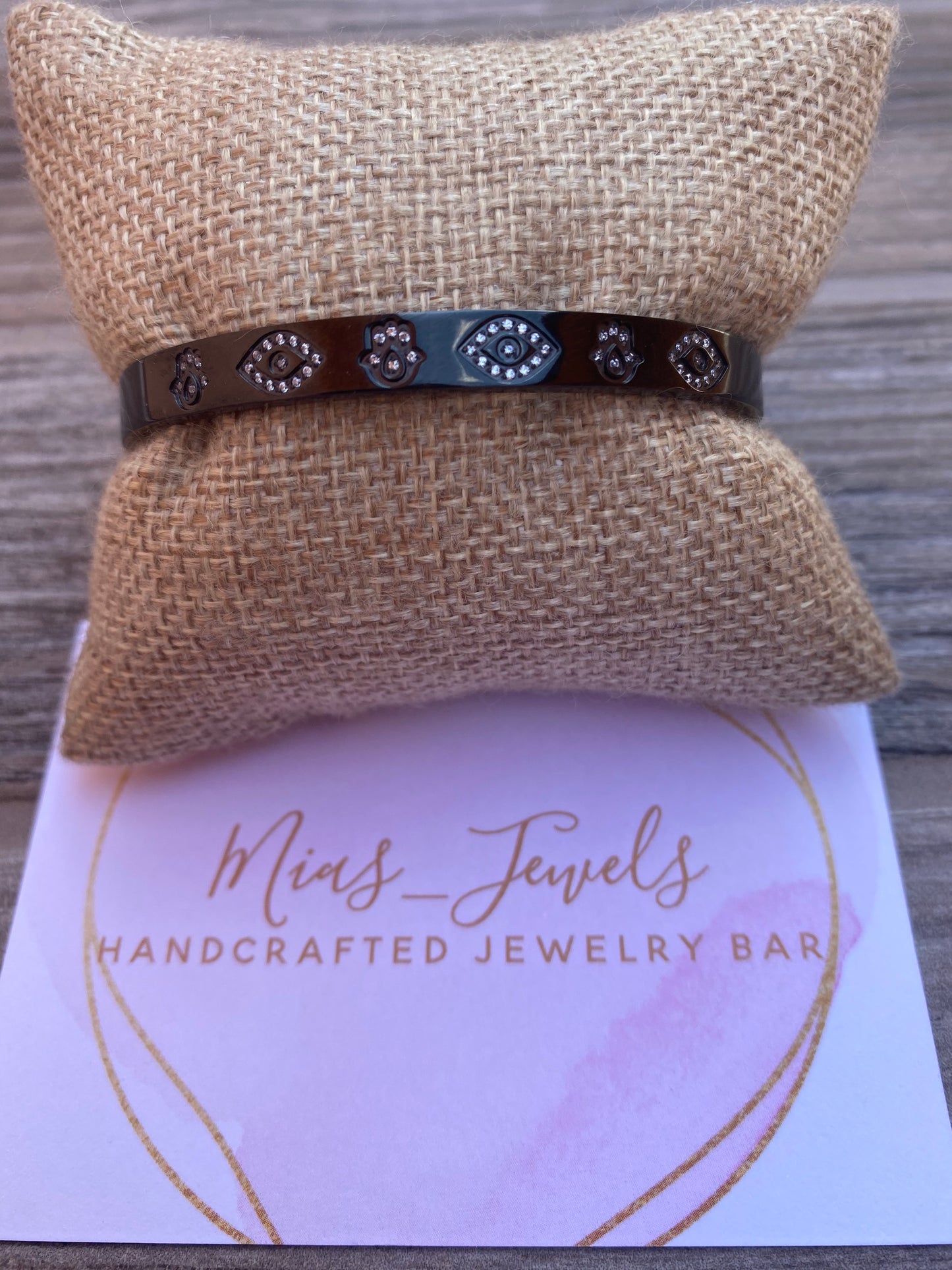 Hamsa And Evil Eye Black Bangle