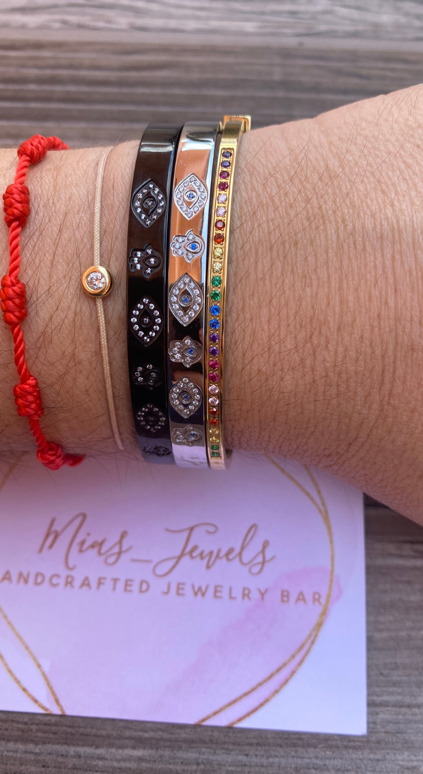Hamsa And Evil Eye Black Bangle