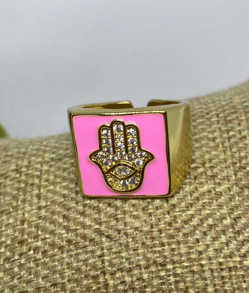 Hamsa Enamel Ring