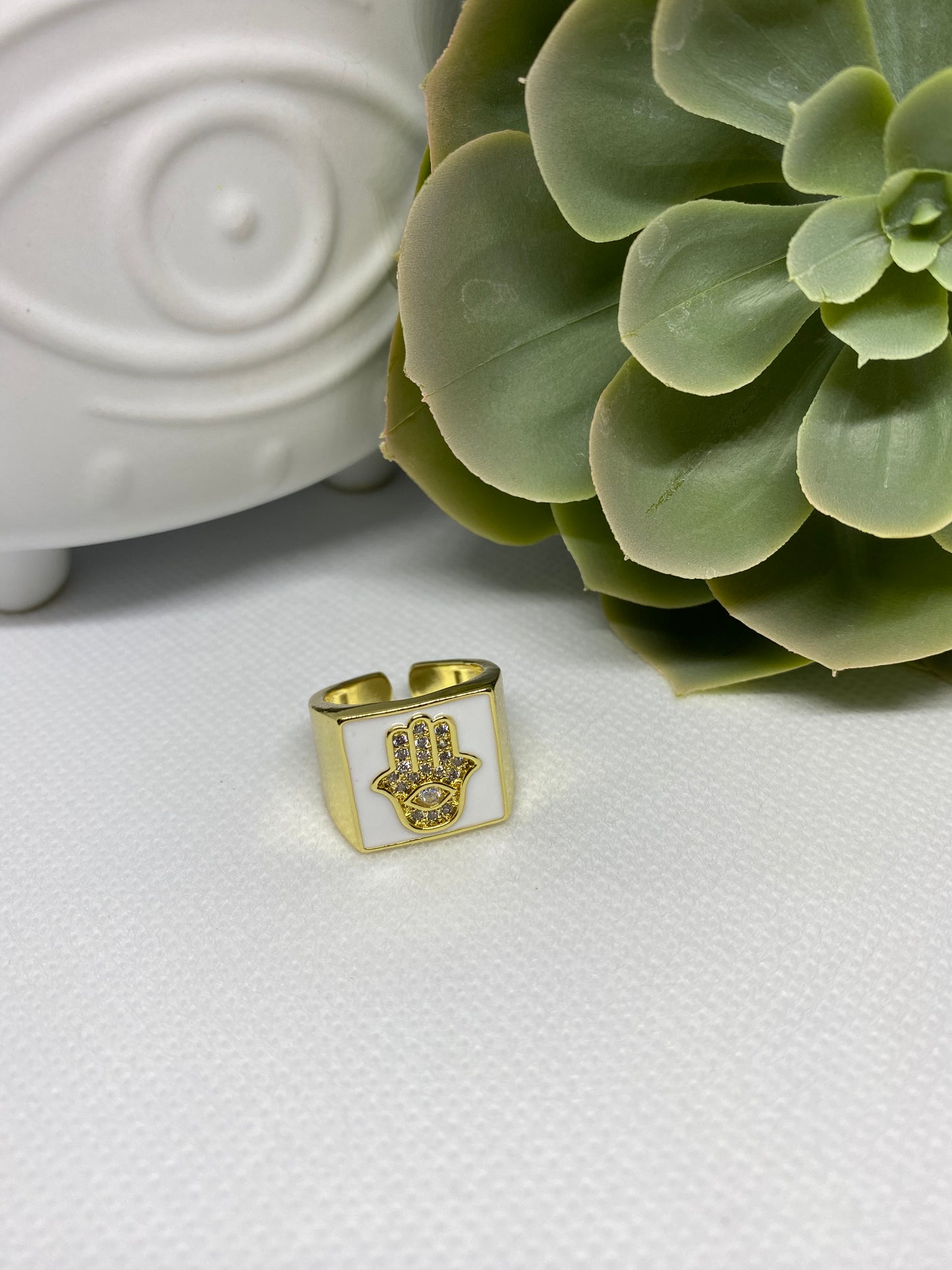 Hamsa Enamel Ring