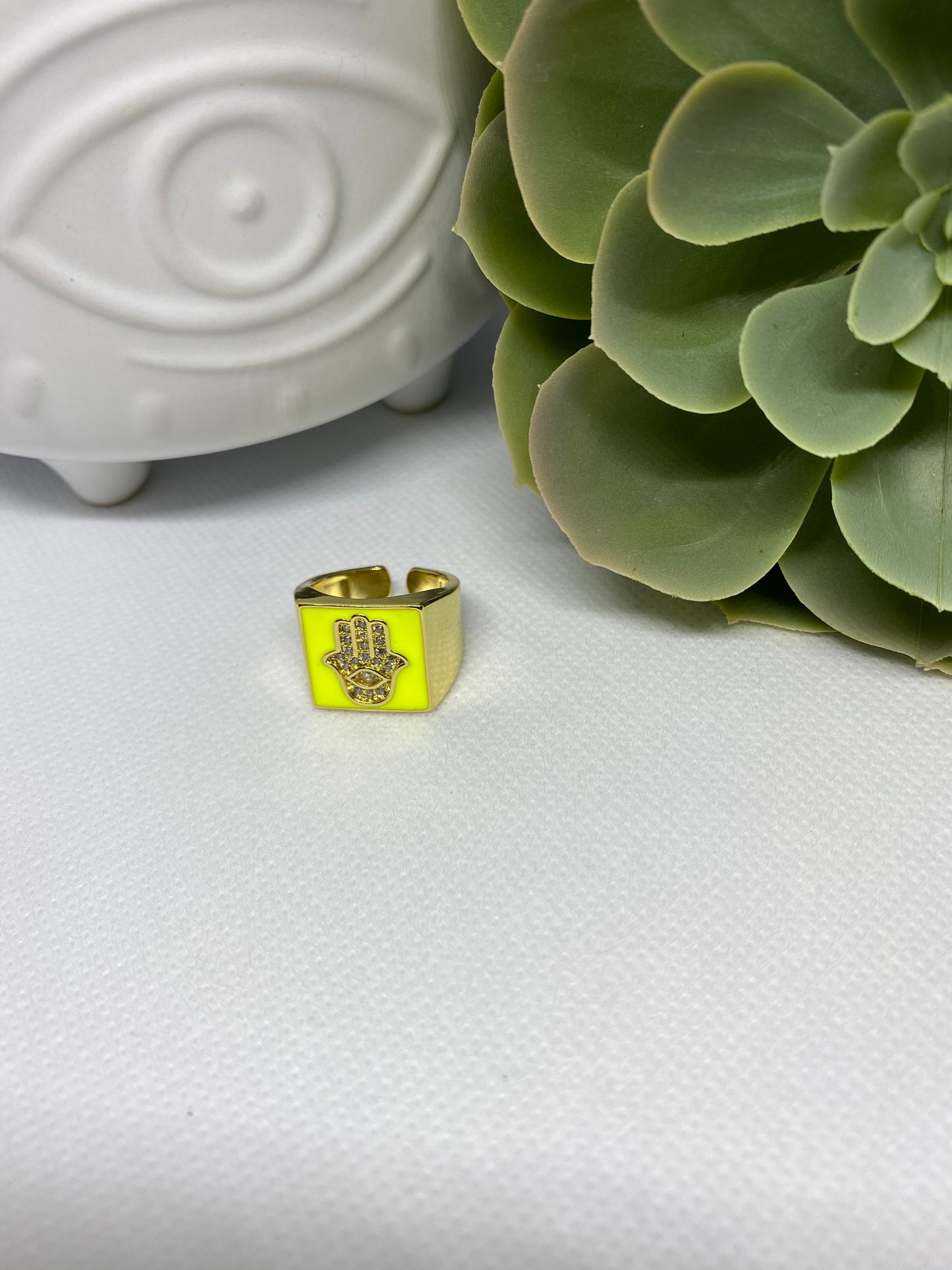 Hamsa Enamel Ring