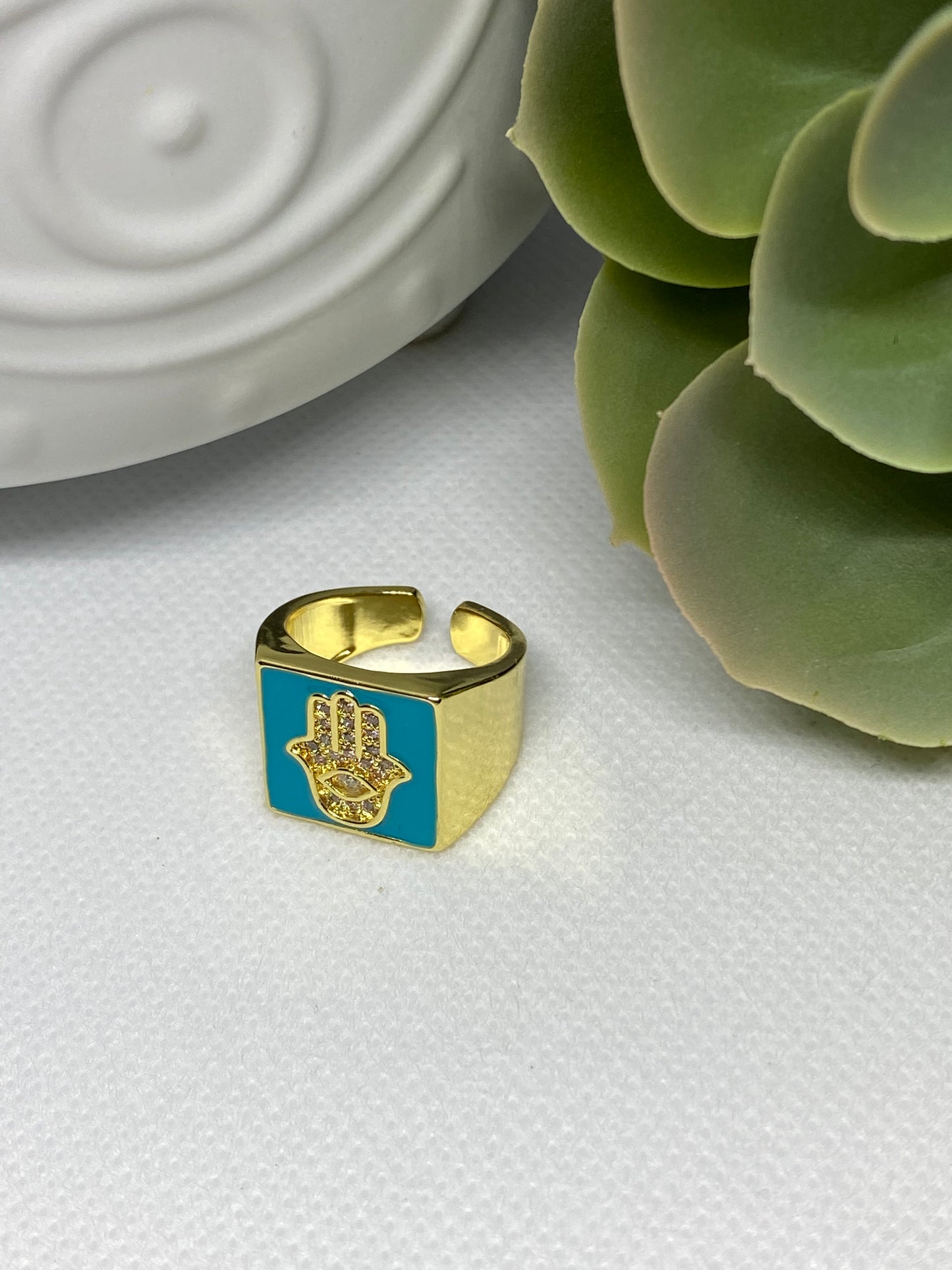 Hamsa Enamel Ring