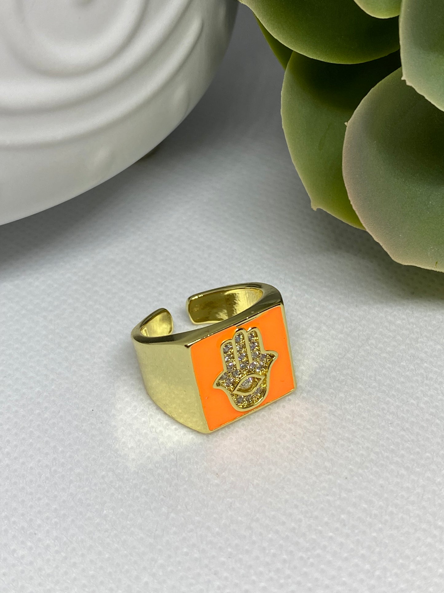 Hamsa Enamel Ring