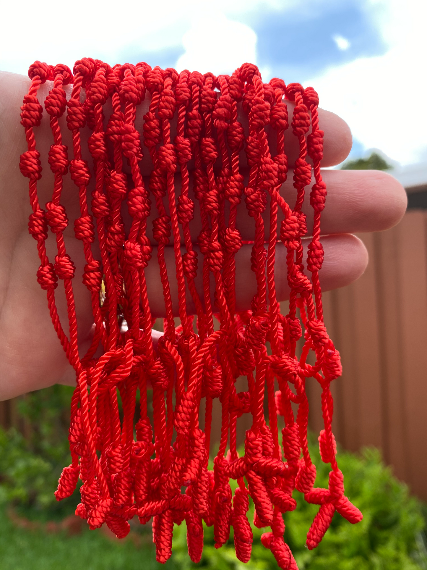 Knotted 10 Times Red String W Cross