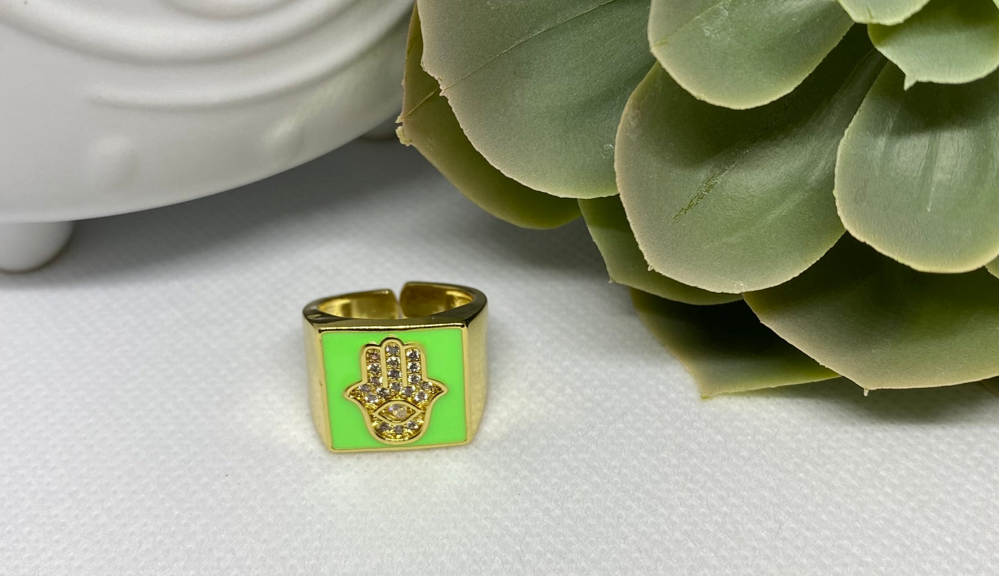 Hamsa Enamel Ring